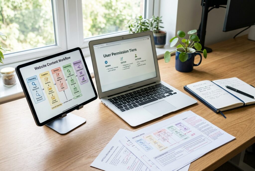 Sơ đồ phân định 3 vai trò trong quy trình biên tập nội dung website